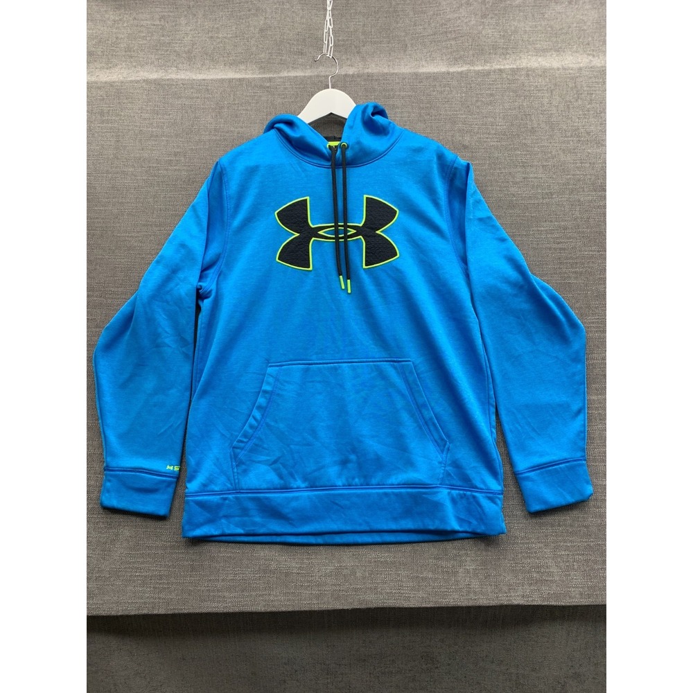 Under Armour Loose Hoodie Mens Medium Bright Blue Fleece Lined Logo Graphic